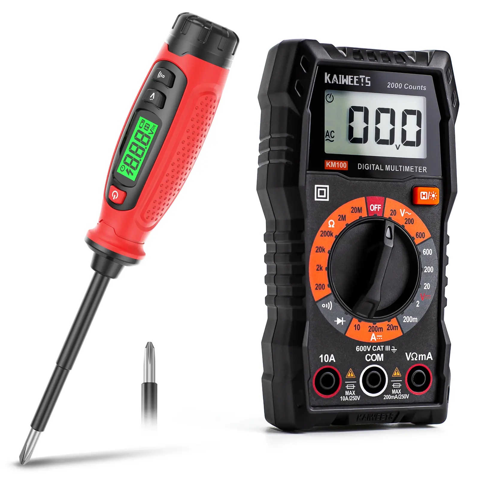 KAIWEETS Electrical Test Kit, Non-contact test screwdriver, Display voltage and Digital Multimeter with Case | Live Wire Tester, Wire Breakpoint Finder, Audible Alarm, Anti-Burn with Double Fuses, Tester Kit for Electrician, DIY, Simple and Easy, 2-Piece