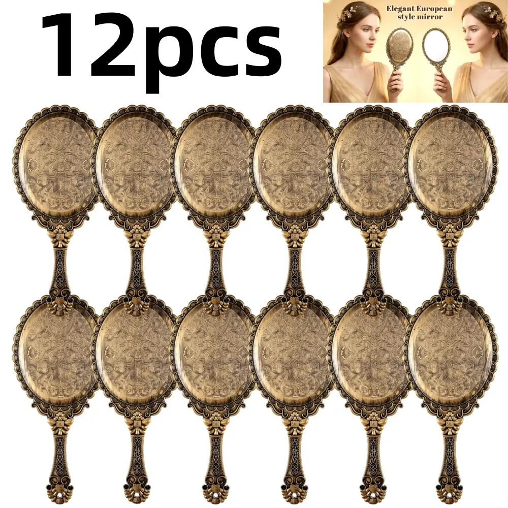 12 pcs Vintage Hand Mirrors Embossed Design Portable Hand Vanity Mirrors Travel Party Desk Carry Accessories for Bedroom, Bathroom, Travel