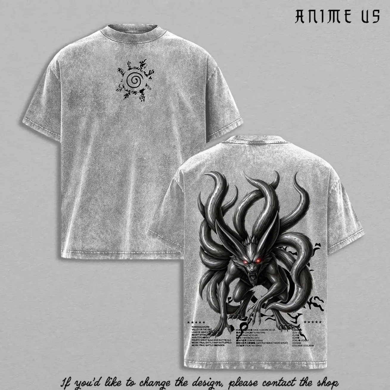 Kurama Nine Tails T Shirt Vintage Washed Naruto Anime Graphic Tee Kyubi Fox Heavy Cotton Streetwear Shirt for Anime Fans Men Women J7D