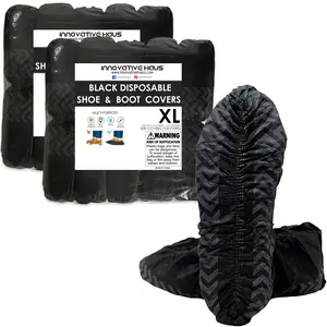 Innovative Haus Disposable Black Shoe Covers for Floor Protection - Heavy-Duty, Non-Slip & Water-Resistant - 200 Pack