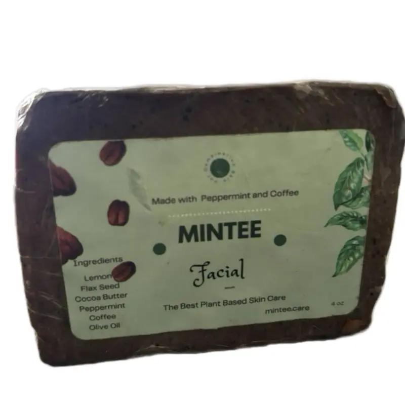 Handmade Facial Cleansing Bar Natural Cleanser with Peppermint Coffee Lemon Flax Seed Cocoa Butter Olive Oil for All Skin Types