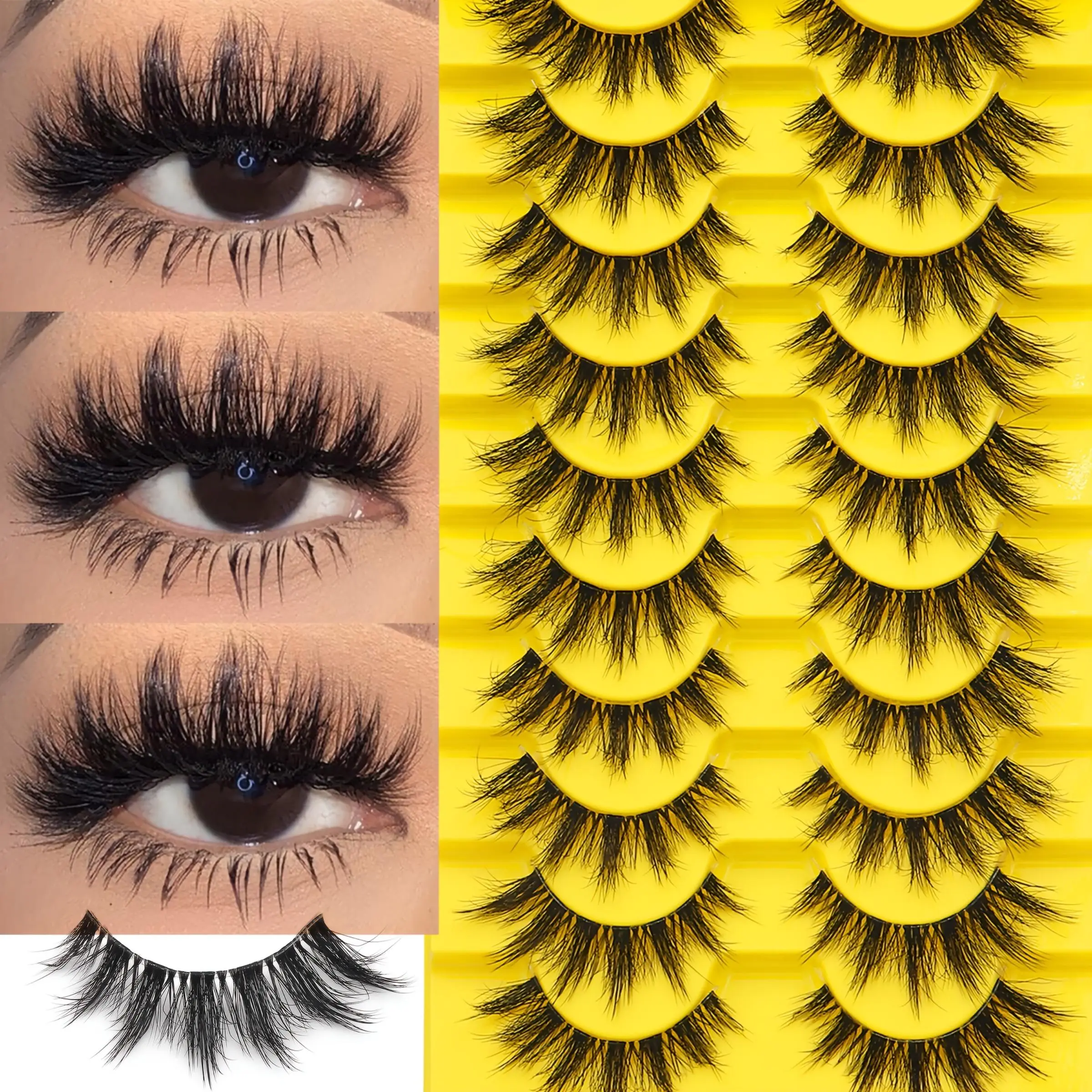 10 pairs of pointed tail comic false eyelashes, Cosmetic false lashes, Fake Lashes, 3D fluffy, thick natural effect transparent stems, creating styles, Self-adhesive reusable eyelash sets suitable for daily, party makeup looks