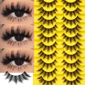 10 pairs of pointed tail comic false eyelashes, Fluffy Volume Eyelashes - 3D fluffy, thick and natural effect transparent stems, creating multiple styles and lengths, Self-adhesive reusable eyelash sets suitable for daily, party makeup looks