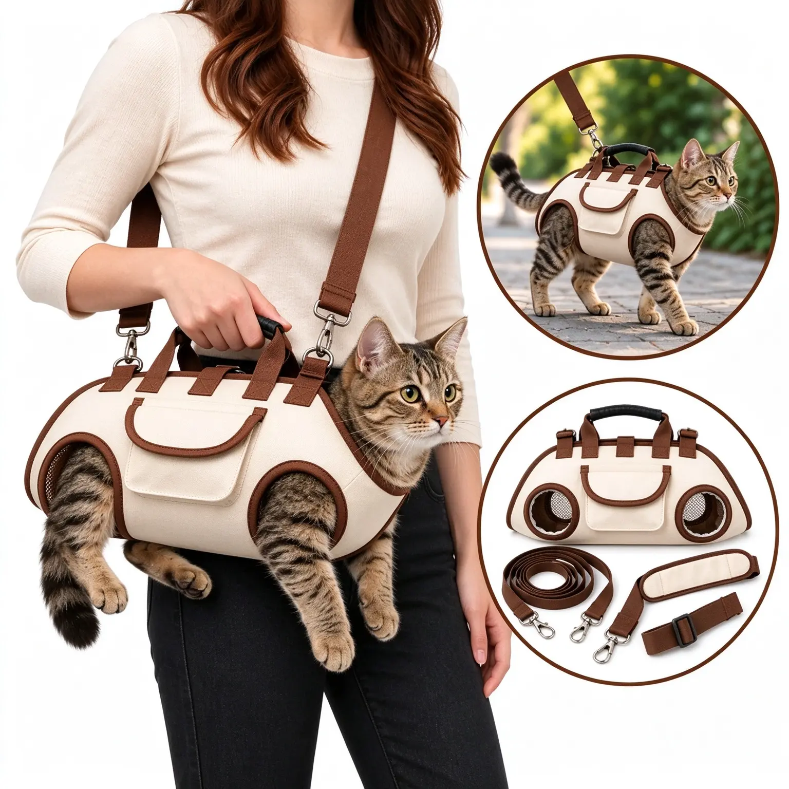 Leg-Out Cat Carrier Bag, Soft Pet Travel Sling with Adjustable Strap, Hands-Free Cat Purse for Walking, Vet Visits, Car Rides & Outdoor Trips