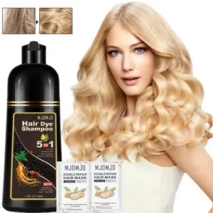Newly Upgraded 500 ml Natural Herbal Plant Golden Brown Hair Dyeing Shampoo - 5-in-1 Formula For Men And Women,Includes Two Free Hair Mask Sachets-Gentle,No Damage,Long-Lasting Color,Easy To Apply,Cruelty-Free,17.6 Oz,Gift For Halloween