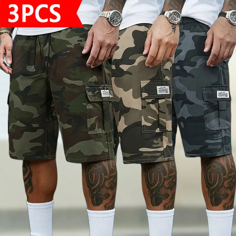3-Pack Men’s Camo Cargo Shorts, Loose Fit Multi-Pocket Camouflage Shorts with Elastic Drawstring Waist, Durable Casual Shorts for Outdoor, Hiking, Work & Daily Wear. tiktokshopspringglowup