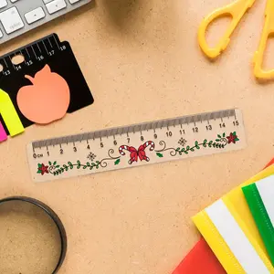 10PCS Christmas Theme Plastic Rulers 15cm, Side Features a Serrated Structure, Transparent, Easy to Read Design, Office Supplies, Precision Measuring, Sleek Appearance, Clear Printing