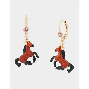Betsey Johnson HORSE LEVER BACK EARRING BROWN