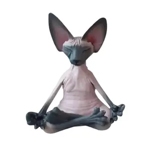 Meditating Cat Statue Zen Decor, Animal Sculpture Yoga Ornament, Home & Office Decor, Gifts for Women Men, Car Dashboard Ornament, and