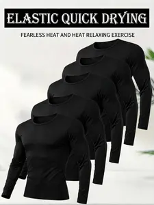 Men's 5-Piece Athletic Top Set Lightweight Spring Summer Long Sleeve Tees Casual Sports Tshirts with High Elasticity Quick Drying Moisture Wicking Ideal for Fitness Running Soccer Basketball Crew Neck Solid Colors - Menswear shirt