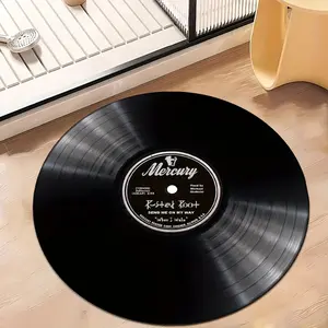 Vintage Vinyl Record Round Rug - Music Lovers Retro Home Decor - Washable Fabric Carpet - Stylish Gift for Living Room and Bedroom