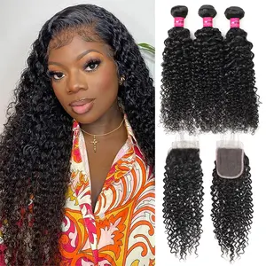 Kinky Curly Bundles With Closure 4x4 Inch Curly Human Hair Bundles With Closure 3PCS Bundles With Closure