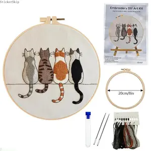 2026NEWChristmas Cat Embroidery Kit DIY Stitching Materials Set English Guide for Handmade Sewing Project Cute Holiday Themed Craft for Beginners