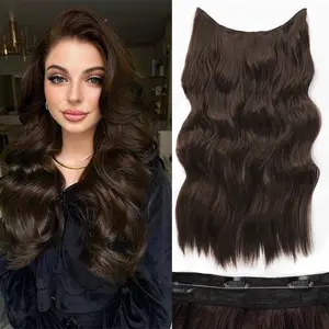 Missqueen Invisible Fishing Wire Hair Extensions with Transparent Headband Adjustable Size for Easy Wearing 4 Safety Clips Long Wavy Wig 20 Inch Women's Increased Hair Volume Suitable for Daily Party Christmas