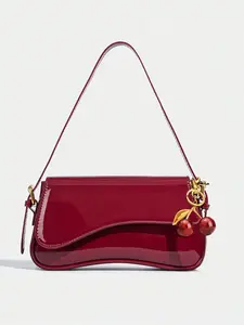 Vintage Minimalist Women's Square Bag in Wine, Crocodile Pattern PU Leather Classic Flap Shoulder Bag, Versatile for Commuting and Parties