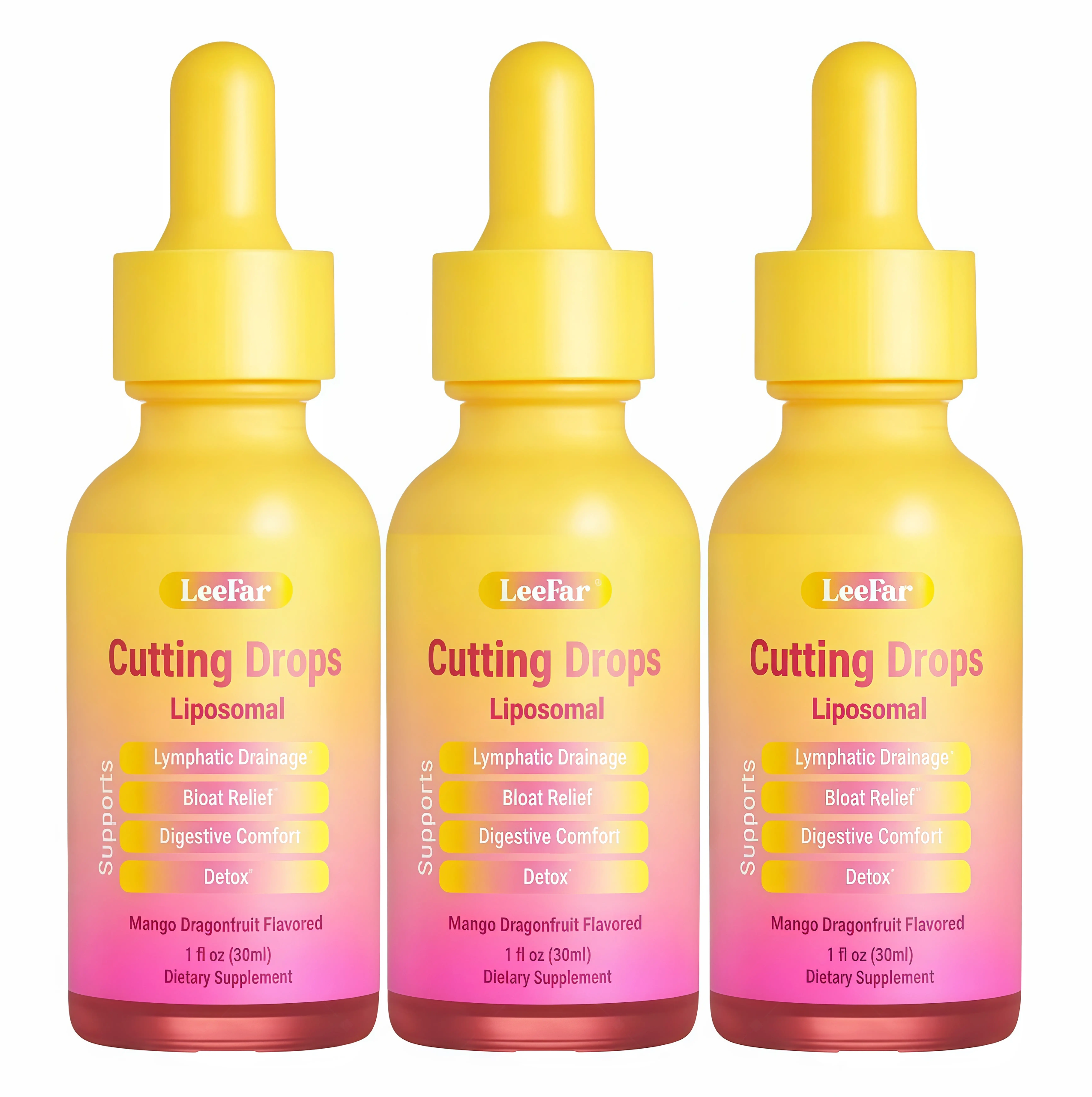 3 Piece LeeFar Cutting Drops –AS Lymphatic-Focused Debloat Formula with Dandelion, Cleavers, Burdock & Elderberry for Lymphatic Drainage, Bloat Relief, Digestive Comfort and Detox – Mango Dragonfruit Flavor, 30 Servings