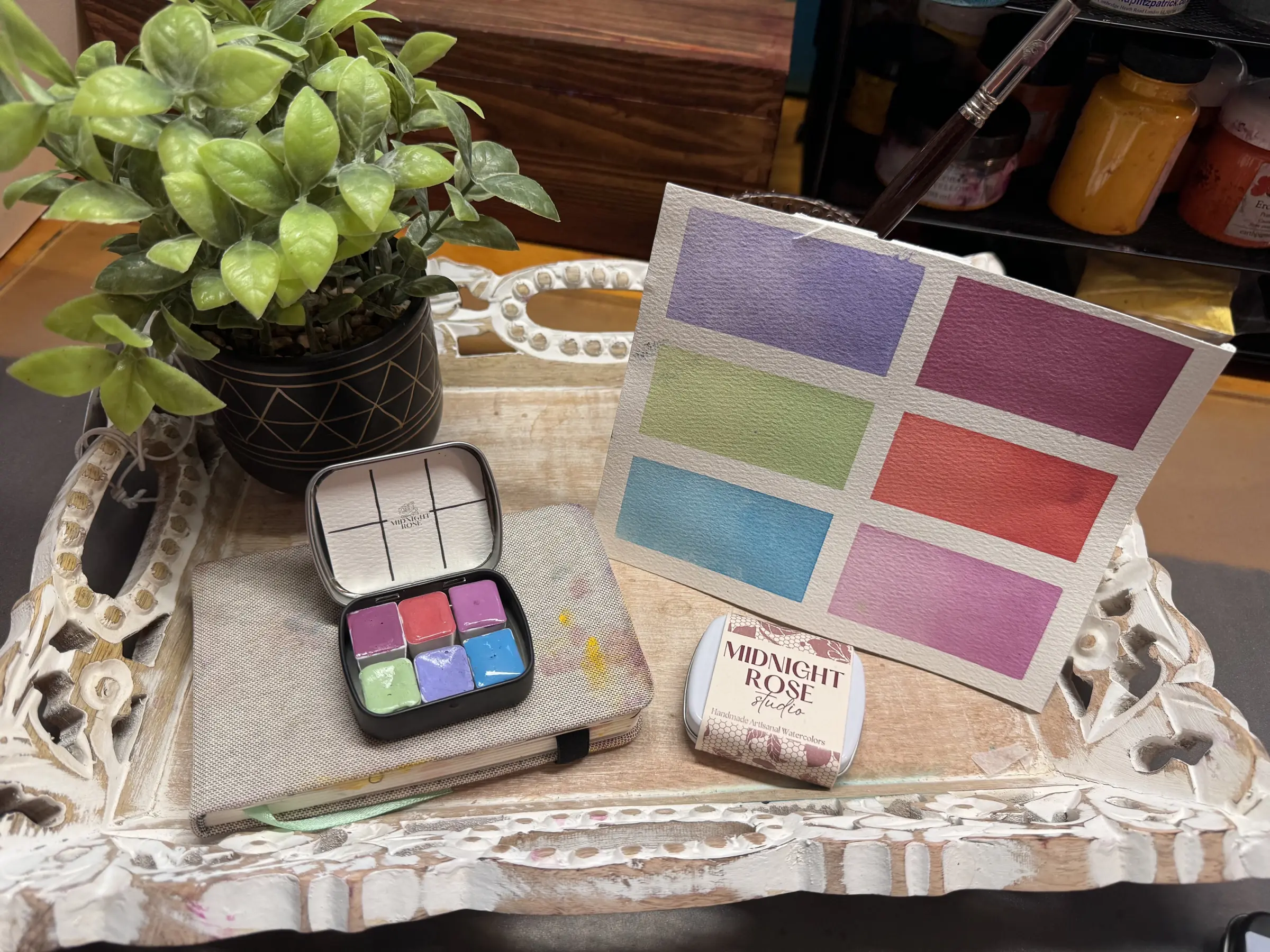 Pastel Watercolor Palette- 6 half pans of Handmade Artisnal Watercolors- Midsummer Blooms