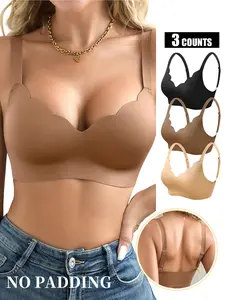 Women's Solid Color Seamless Bra, Minimalist Push Up Bra, Soft Comfy Breathable Bra for Daily Wear