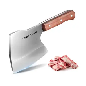 ROCOCO Meat Bone Cleaver Knife for Heavy Duty Butcher Axes - Hand Forged Full Tang Chopper, Silver, Ideal for Kitchen Use