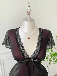 Comfortcana Plus Size V-Neck Lace Patchwork Black Dress – Elegant Wrap Dress For Fall & Winter, Wedding Guest & Party Outfit