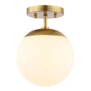 JONATHAN Y Marcel Bohemian Farmhouse Iron/Frosted Glass LED Semi Flush Mount; for Living Room, Bedroom, Kitchen, Office