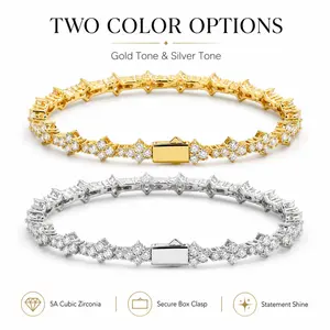 Hip Hop 2PCS Spring Clasp Tennis Bracelet Set with 5A Cubic Zirconia, Personalized Matching Bracelets for Couples, Family and Sisters, Non Tarnish Jewelry, Mothers Day Gift