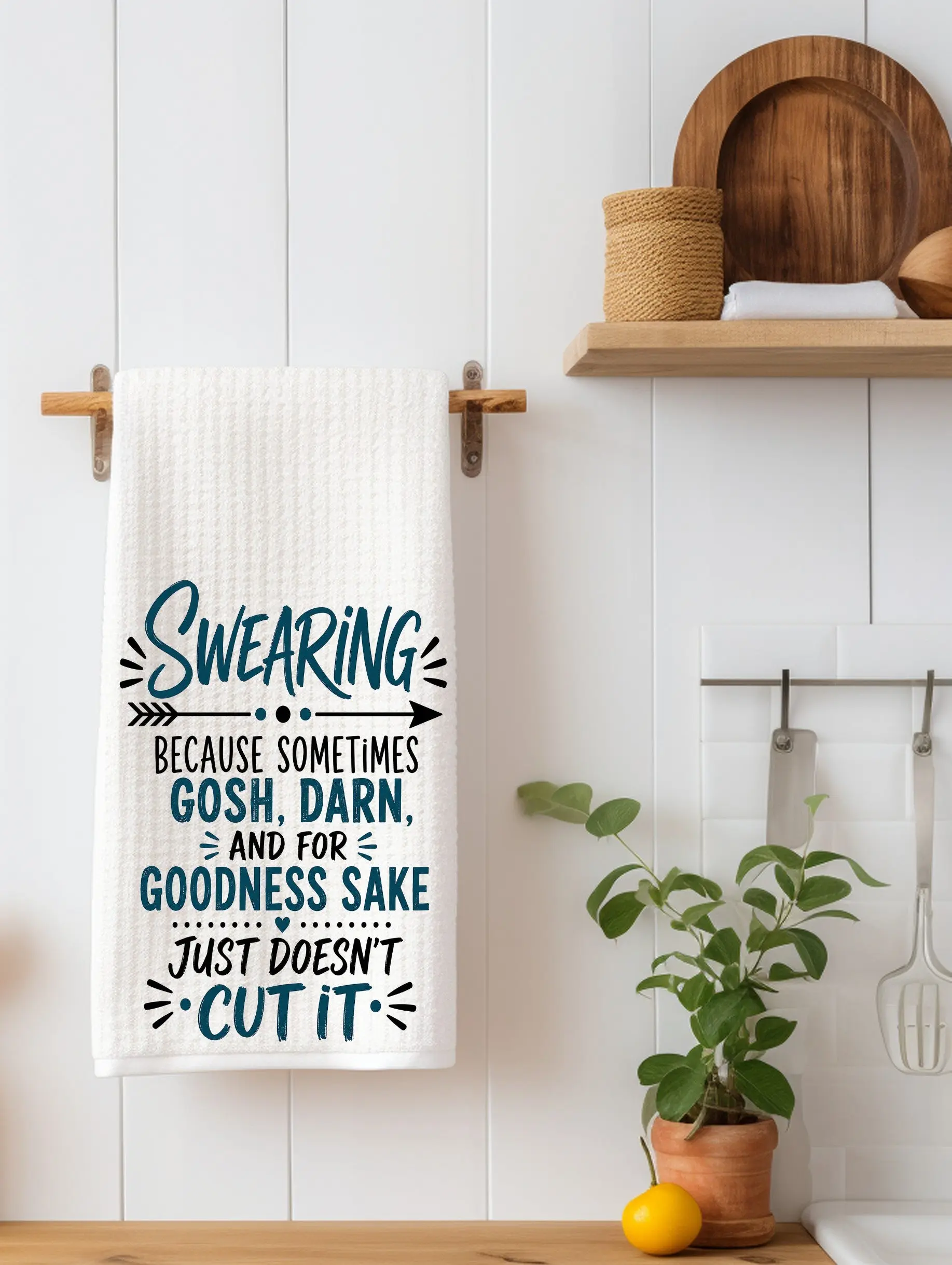 Swearing Because Sometimes Gosh Darn Just Doesn't Cut It Funny Kitchen Towel | Adult Humor Gift