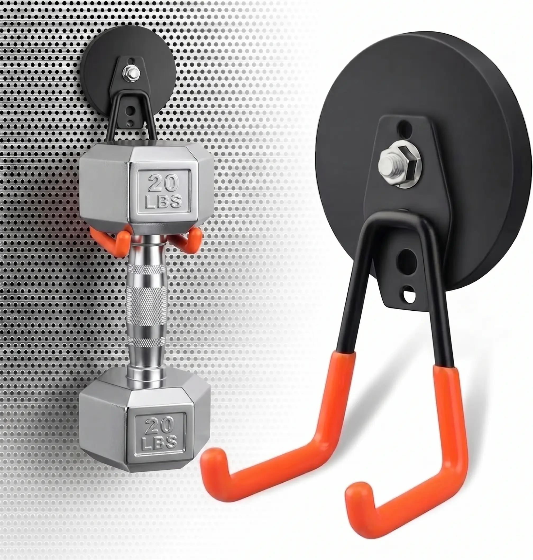 Magnetic Utility Hooks Heavy Duty, 2 Pack 2.6in Large Strong Magnet Utility Hooks, Magnetic Garage Hangers/Holder With Rubber Coating For Power Drill, Tool Storage, Indoor & Outdoor Hanging (Orange)