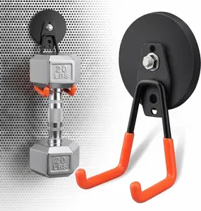 Magnetic Utility Hooks Heavy Duty, 2 Pack 2.6in Large Strong Magnet Utility Hooks, Magnetic Garage Hangers/Holder With Rubber Coating For Power Drill, Tool Storage, Indoor & Outdoor Hanging (Orange)