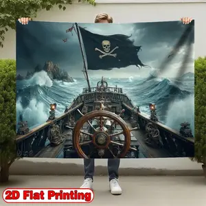2D Flat Banners 1pc Perfect for pirate enthusiasts and adventure enthusiasts Theme design Polyester party bannersfor parties, events and home decor, perfect for living rooms