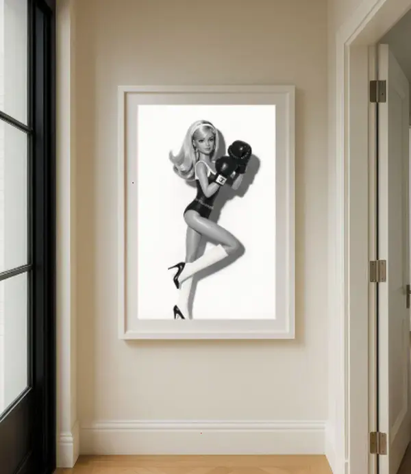 [25% OFF] [UNFRAMED]    Black and White Boxing Doll Art Print – Retro Fashion Doll Poster, Monochrome Sporty Glam Wall Decor