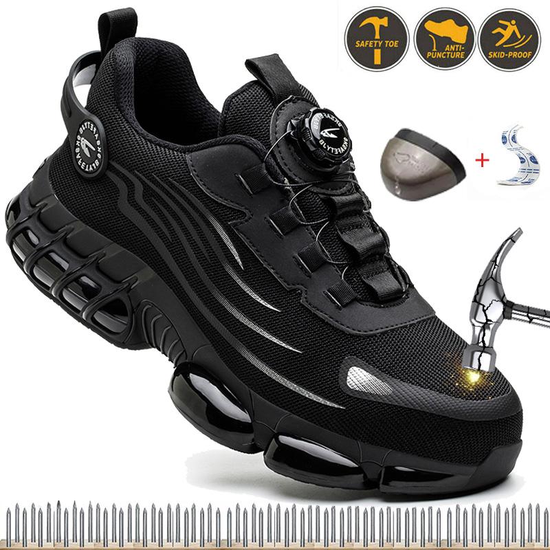 Men's Indestructible Work Sneakers Safety Shoes Steel Toe Puncture-Proof Anti-smash Protective Boots New Rotary Buckle workout sneaker advanced non-slip traction all-season outdoor Roofing Shoes