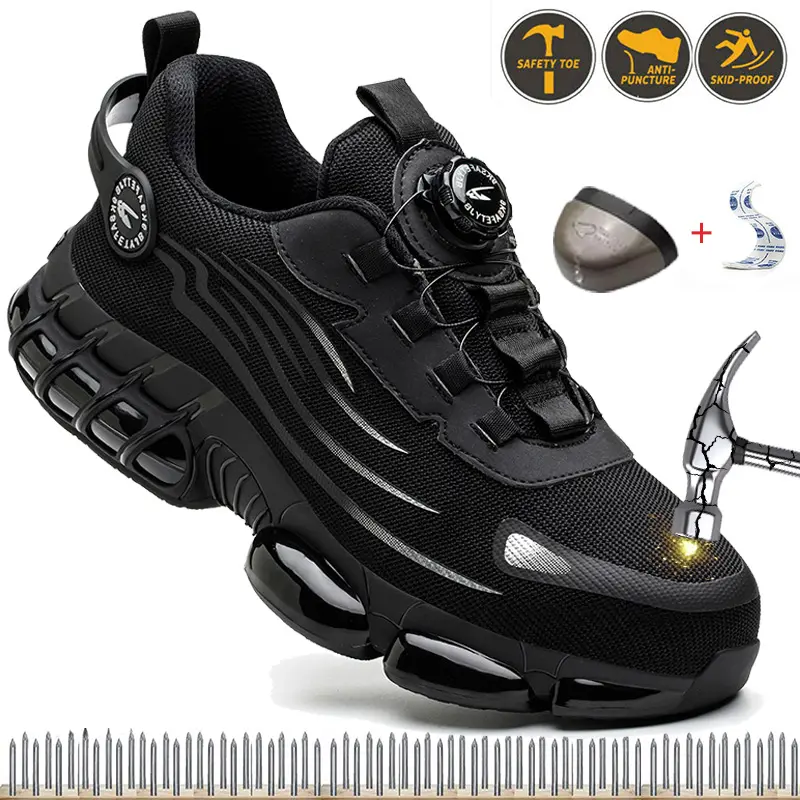 Men's Indestructible Work Sneakers Safety Shoes Steel Toe Puncture-Proof Anti-smash Protective Boots New Rotary Buckle workout sneaker advanced non-slip traction all-season outdoor Roofing Shoes