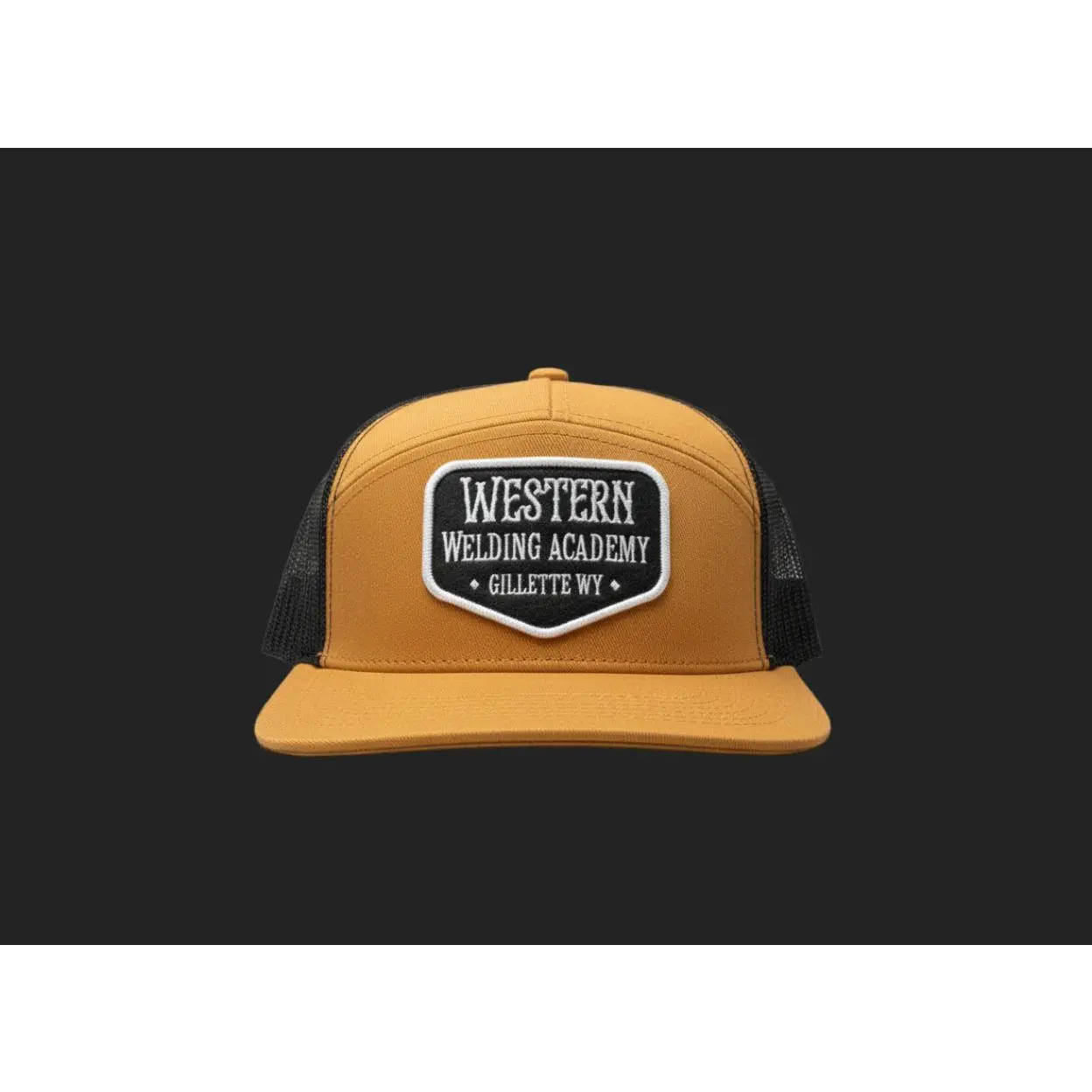 Brown 7 Panel Western Welding Academy Hat With Spade Patch