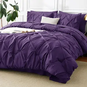 Purple Comforter King 7 Comforter King Size, Pintuck A Bag Pinch Pleat Sets with Comforter, Flat Sheet, Sheet and Pillowcases  Shams