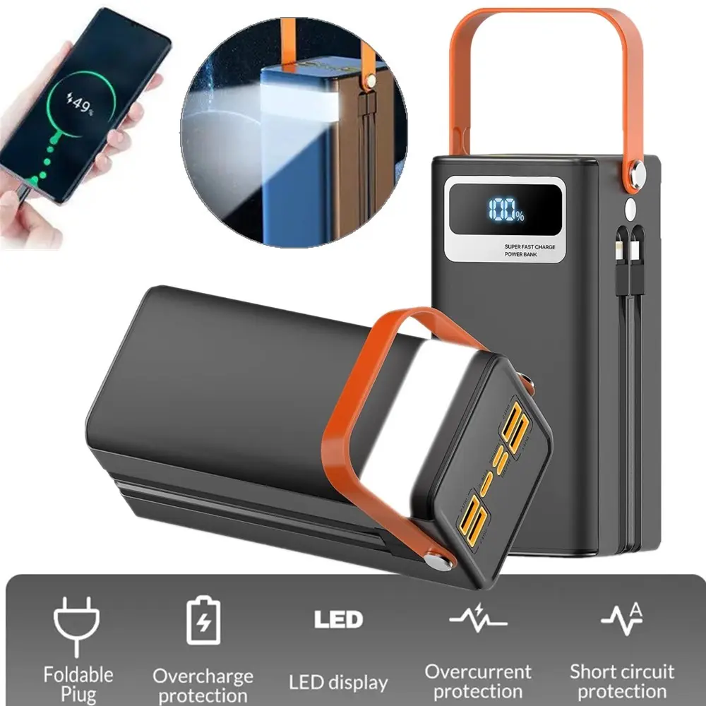 120W 70000mAh Portable Charger - Built-in iOS Mobile Power Bank with LED Flashlight, 4 Outputs, 3 Inputs, Rechargeable Battery Accessory for Smartphones, iPhone, iPad, Outdoor Camping Lighting