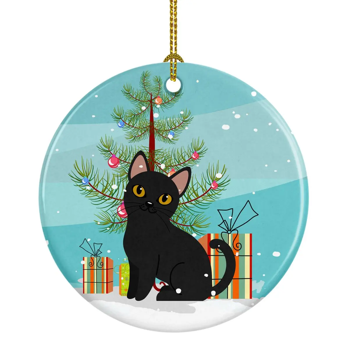 Bombay Cat Merry Christmas Tree Ceramic Ornament