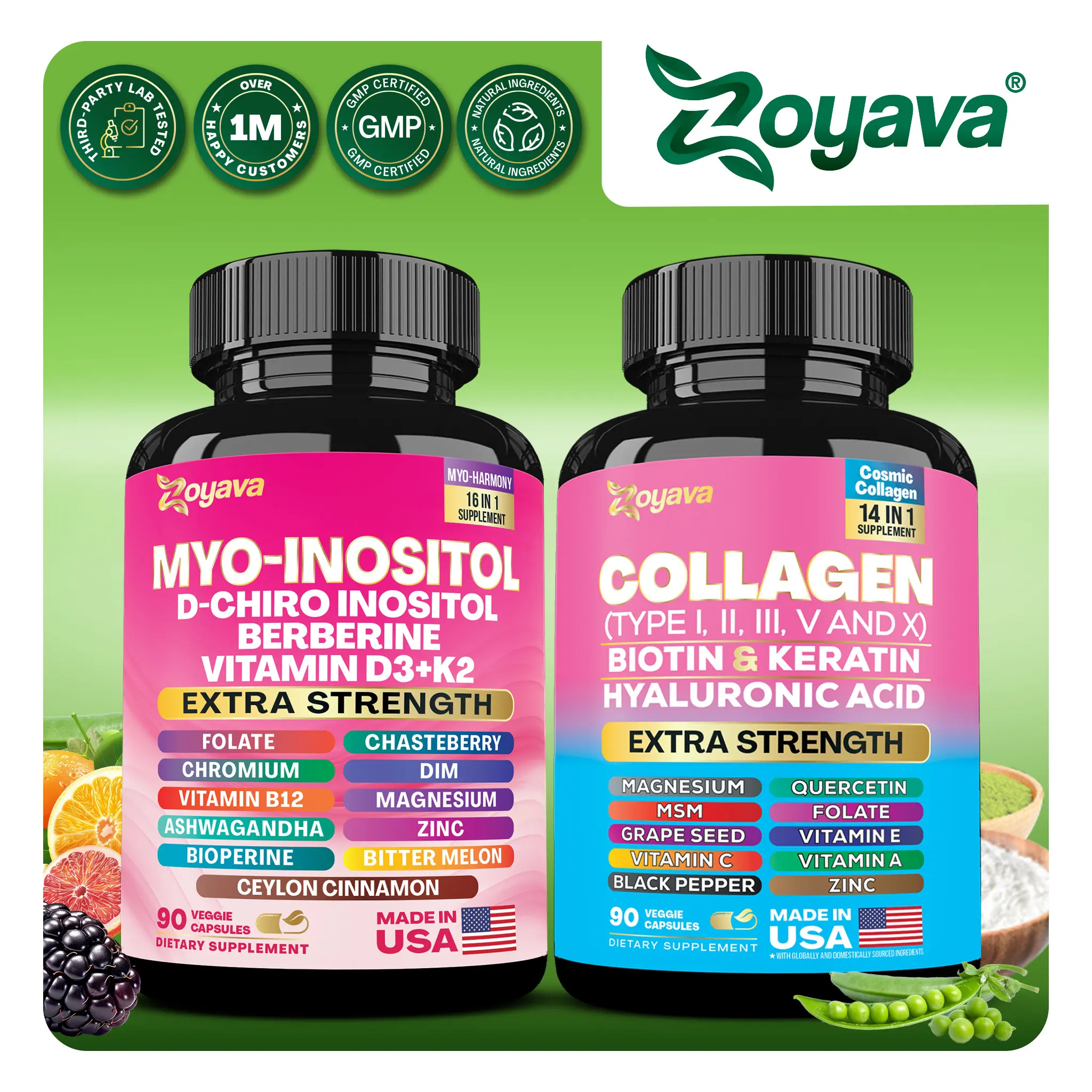 Blooming Balance Bundle: Zoyava Myo-Inositol & Collagen Supplement, All-in-One Multivitamin Combo, Made in USA with Extra Strength Ingredients
