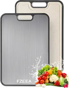 Fzeea Titanium Cutting Board for Kitchen, Non Toxic 2-in-1 Cutting Board Double Sided Food Grade Pure Titanium, Knife Friendly Easy to Clean Large Size 15”×10.5