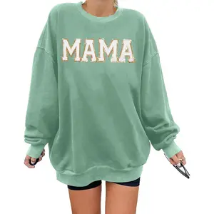 YI XIANG RAN Mama Sweatshirt for Women Oversized Mama Shirts Casual Long Sleeve Mom Pullover Loose Blouse Tops