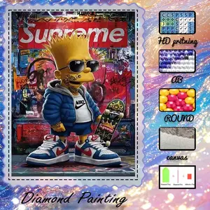 DIY 5D Flocking Diamond Painting Kit, AB Drill, Fairy Dust Drill, Crystal Drill, Street, Cartoon, Skateboarding Diamond Embroidery, Special Craft Art Kit, Wall Decoration, Gift for Family, Lovers, Friends