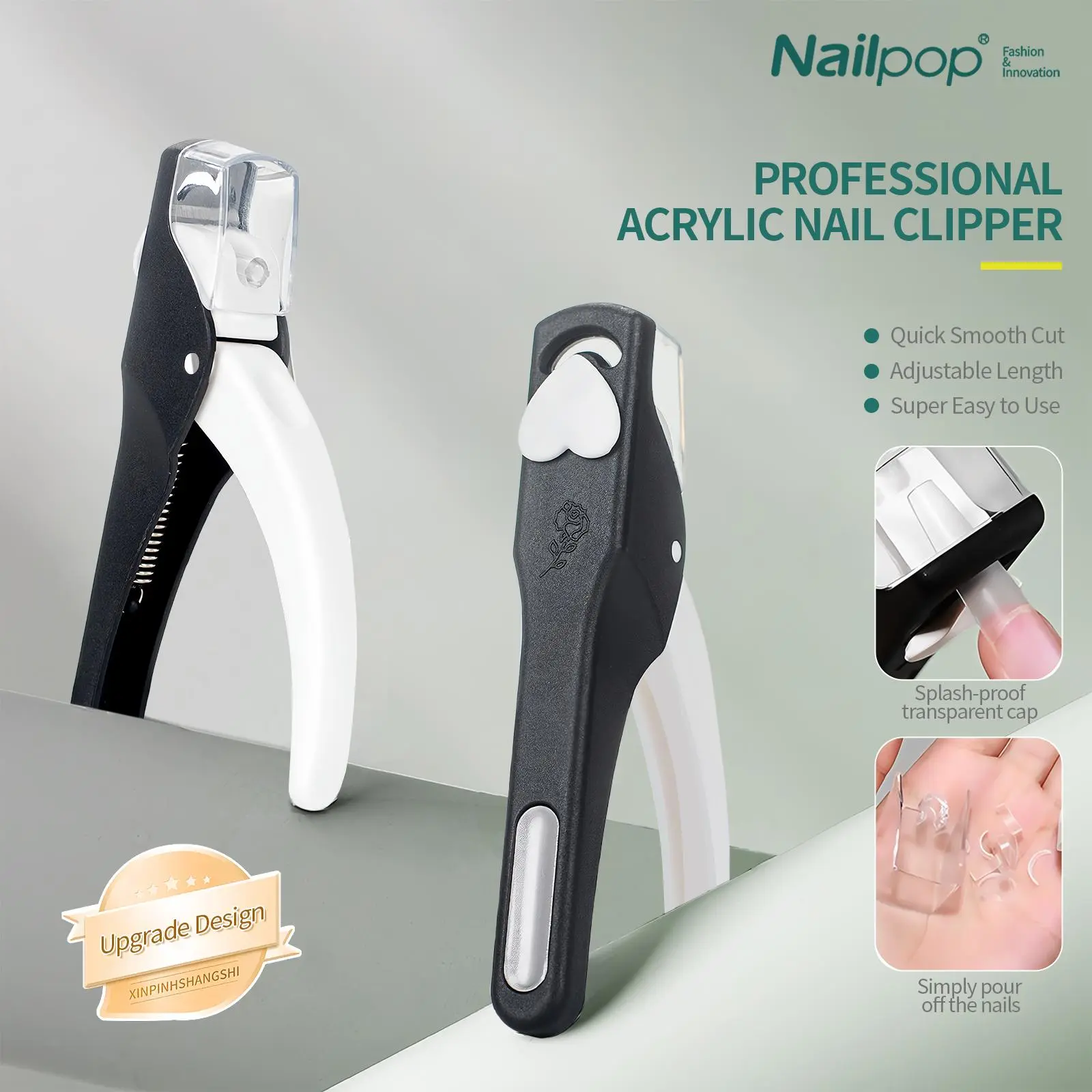 Adjustable Acrylic Nail Clippers with Sizer Professional Stainless Steel Blade Nail Tips Cutter Trimmer Manicure Tool