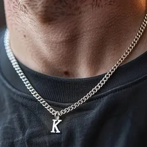 Men's Stainless Steel Initial Necklace - Sleek Minimalist Design with Personalized English Letter Pendant, Ideal Gift for Boyfriend or Father on Christmas & Father's Day, Minimalist Necklace