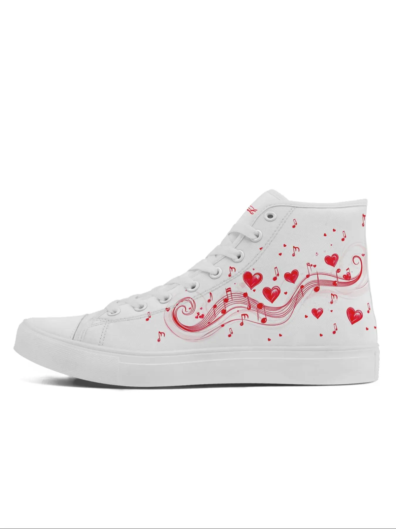 Women's Heart Print Lace Up High Top Canvas Sneakers, Casual Comfortable Sports Shoes for Daily Wear, Female All-match Round Toe Shoes for Daily Wear, Valentine's Day, Gift