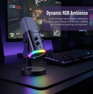 XLR/USB Dynamic Microphone for Streaming & Gaming, RGB Lights, Mute Button, Headphone Jack and Desktop Stand, Live Podcast Equipment, Ideal PC Mic for Singing, Recording and Online Content Creation