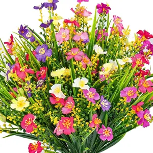 6/12Pcs Artificial Daisy & Spring Grass Bouquet, UV Resistant & Never Wilt, Perfect for Garden, Balcony & Courtyard Decor