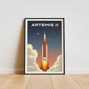 Artemis II Vintage Illustration Poster No Frame, Retro Space Travel Wall Art, Rocket Illustration Decor, Space Fan Gift, Vintage Astronomy Art Print