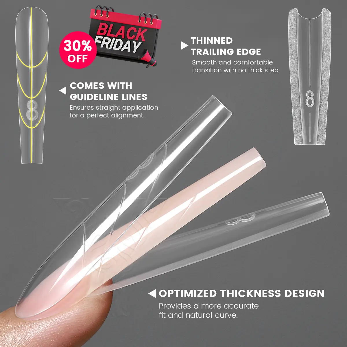 YOKEFELLOW Original Sandwich Nails Dual Forms W555 Long Coffin 240Pcs Nail Mold for Quick Nails Extension, No Paper Forms Needed, 15 Sizes Plastic Form, Salon Nail Art Tools