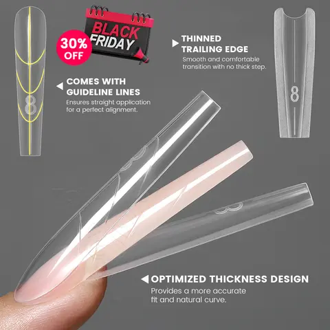 YOKEFELLOW Original Sandwich Nails Dual Forms W555 Long Coffin 240Pcs Nail Mold for Quick Nails Extension, No Paper Forms Needed, 15 Sizes Plastic Form, Salon Nail Art Tools