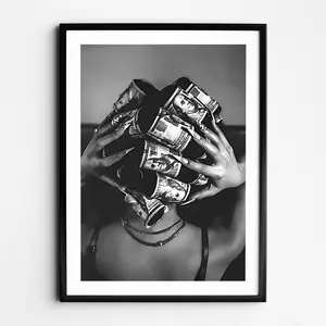 Luxury Woman Wall Art, Fashion Aesthetic Poster, Retro Black and White Portrait, Trendy Rich Girl Room Decor